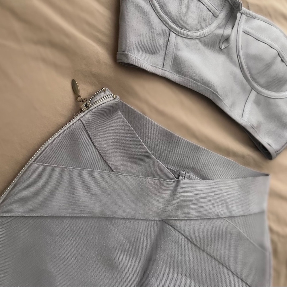 Gray Two-Piece Set bandage material stretchy